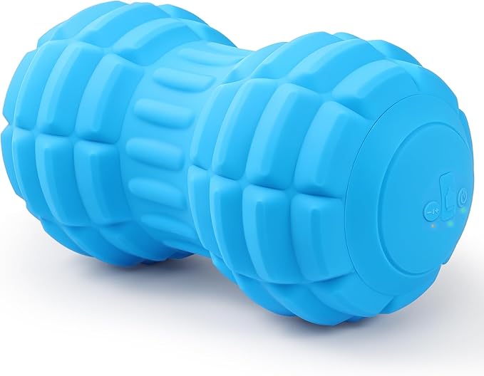 Vibrating Peanut Massage Ball – Back Neck Hip Calf Leg &amp Foot Muscle Roller Trigger Point Massage Ball for Deep Tissue Myofascial Release Silicone Shell 4-Speed (Blue)
