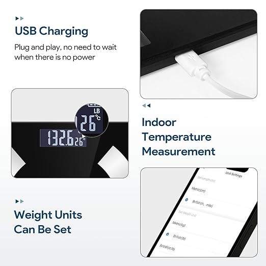 Body Fat Scale Smart Weight Scale Digital Bathroom Scale with Bluetooth functionality Capable of Analyzing Body Fat Muscle Mass Water Content and Bone Mass.
