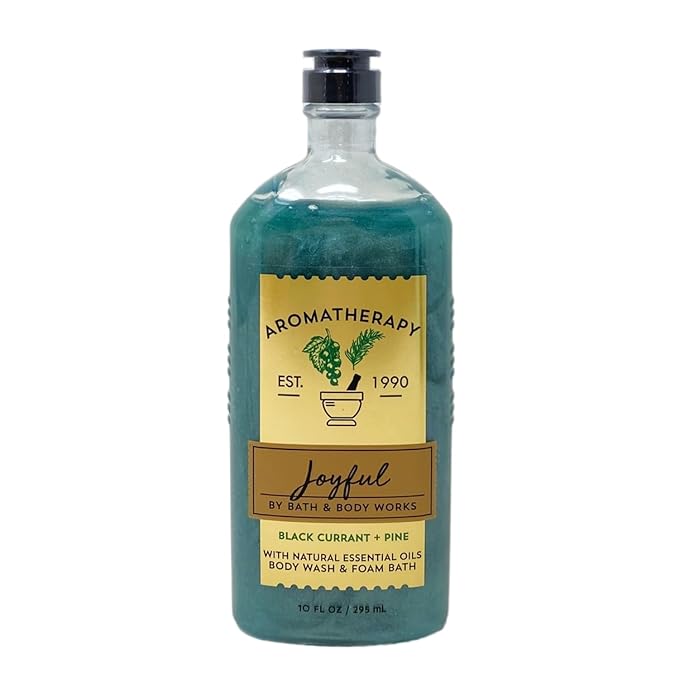 Bath &amp Body Works Aromatherapy Joyful BLACK CURRANT + PINE 2 Pack Body Wash &amp Foam Bath Bundle - 10 fl oz / 295 mL each