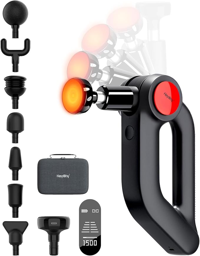 Massage Gun Deep Tissue with Heat Therapy 12mm Amplitude Muscle Massager for Athletes 5 Speeds &amp 4 Modes Massager Gun for Neck Back Shoulder Leg Pain Relief - Perfect for Men Black
