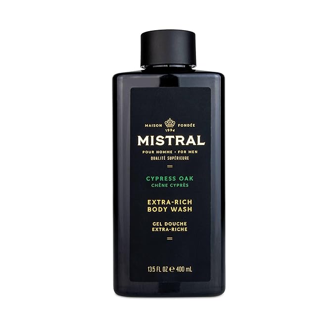 Mistral Men's Body Wash &amp Shampoo Cypress Oak 13.5 oz | 2-in-1 Natural Shower Gel for Men | SLS Paraben &amp Phthalate Free | Natural Men’s Body Wash Moisturizing Bath Gel - Made in France