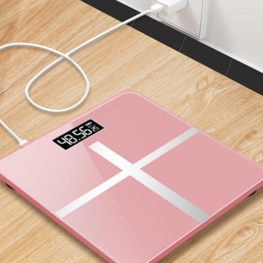Digital Body Weight Scale USB Charging Precise Household Electronic Bathroom Scale 26x26cm Rose Gold Cross Design Black Screen for Weight Management