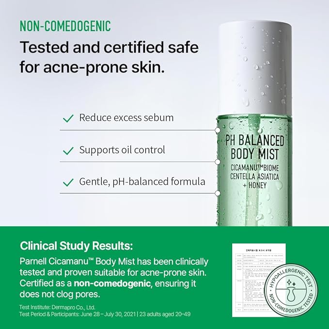 Parnell Cicamanu Body Wash and Body Mist Set for All Skin Types Acne-fighting Korean Skincare Alcohol-Free Not Tested on Animals