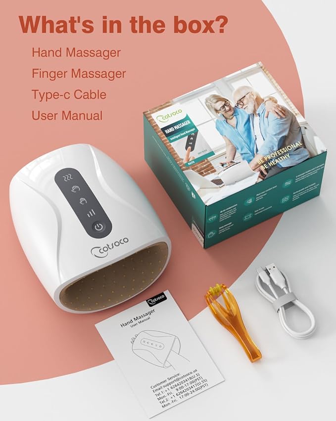 cotsoco Hand Massager Cordless Electric Hand Massager for Arthritis and Carpal Tunnel 6 Levels Therapy Massager with Heat and Compression Birthday Gifts for Women Husband Gifts for Men Women