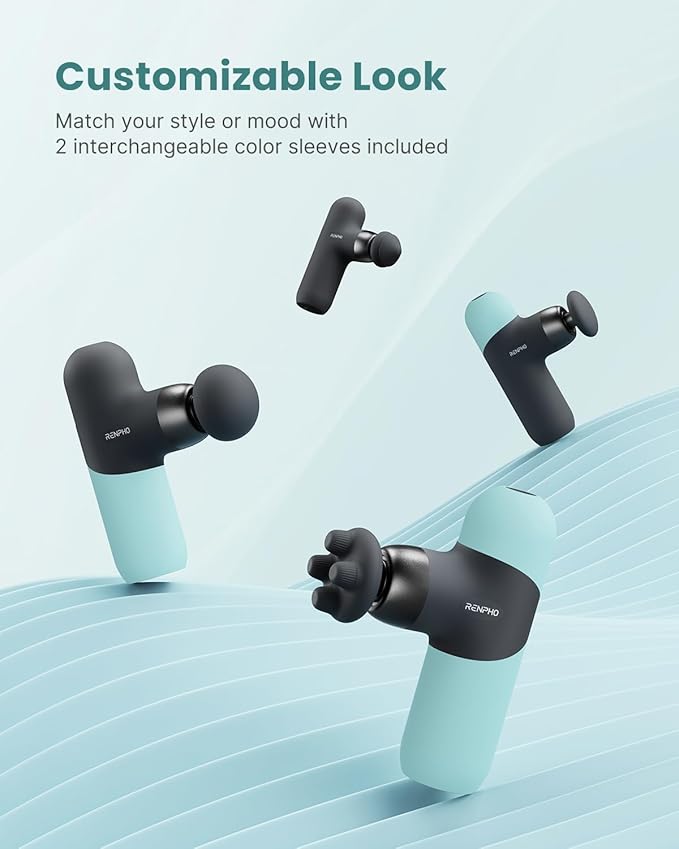 RENPHO Mini Thermal Massage Gun with Heat Portable Deep Tissue Percussion Massager with 4 Heads for Neck &amp Back Comfort Ultra-Quiet Operation for Home Office &amp Travel Includes Compact Carr