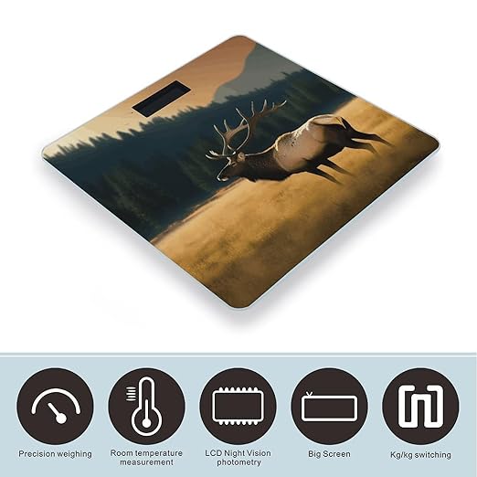 Elk in The Meadow Scale for Body Weight High Precision Digital Weight Scales with LCD Display Anti-Slip Sturdy Slim Tempered Glass Bathroom Scale for Home Use