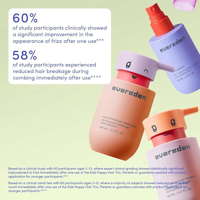 Evereden Kids Cloud Body Wash (6.7 fl. oz. Juicy Citrus) &amp Hair Care Set - Detangling Shampoo Conditioner Spray &amp Brush | Protein Peptides &amp Argan Oil - Sulfate &amp Paraben-Free | Chi