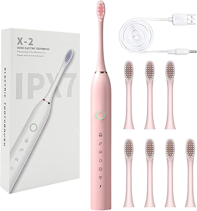 Generic Electric Toothbrush with 8 Brush Heads &amp 6-Speed Rechargeable Electric Powered Toothbrush for Adults Smart Powerful Electric Toothbrush Pink