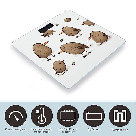 Kiwi Birds Cute Weight Scale Large Bathroom Scales Digital Weight with Bright LED Display Non Slip Automatic Weighing Scale Fashion Weighing Machine for Body