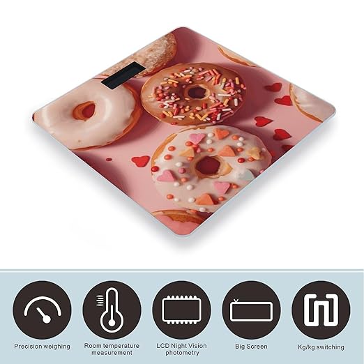 Delicious Donuts Bathroom ScaleHighly Accurate Digital Weighing Machine for People Bright LED Display Weight Scale for The Aldult Home Use