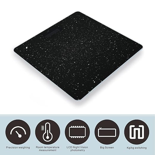 Black Glitter Bathroom Scale Automatic Power On/Off Body Scales LCD Backlight Display Square Digital Scale Rounded Corners Bathroom Scales for Home Bedrooms