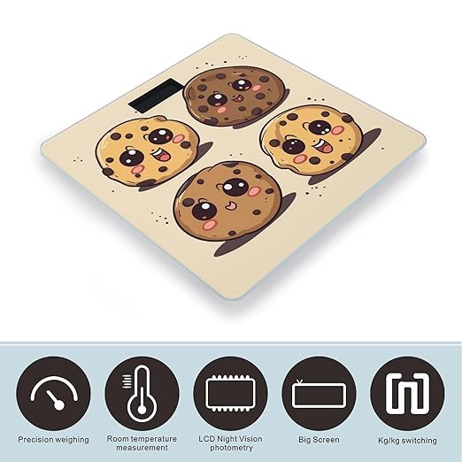 Chocolate Chip Cookies with Different Expressions Weight Scale Large Bathroom Scales Digital Weight with Bright LED Display Non Slip Automatic Weighing Scale Fashion Weighing Machine for Body