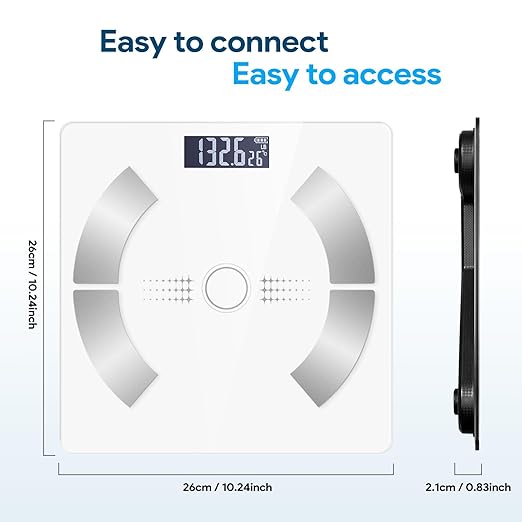 Accurate LED Display Bathroom Scale with Mobile App for Body Composition Analysis Smart Digital Body Fat Scale (White)