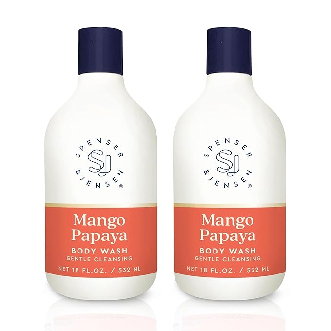 Spenser &amp Jensen Daily Moisturizing Body Wash with Hydrating Mango &amp Papaya - Gentle &amp Cleansing Body Soap - Sulfate &amp Paraben Free - 18 Oz (Pack of 2)