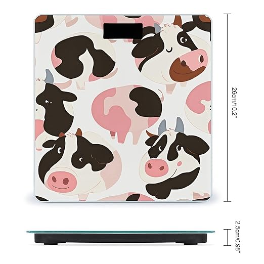 Cow Pattern Scale for Body Weight Accurate Digital Bathroom Scale Toughened Glass High Precision Scales Smart Weight Scales with Large LCD Backlight Display Weighing Machine