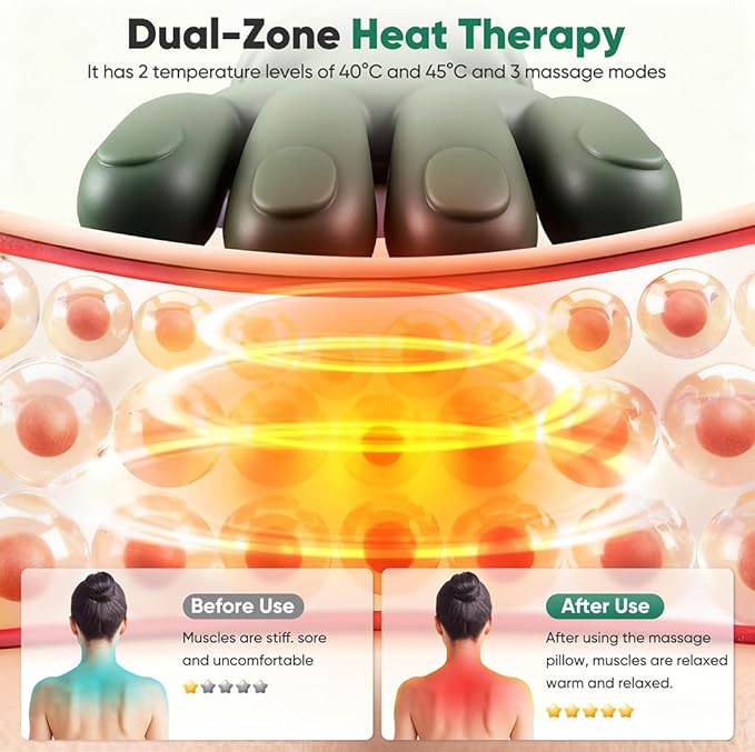 Neck and Shoulder Massager with Fingers &amp Heat - for Pain Relief Deep Tissue Real Touch Portable Electric Bionic Hand Shiatsu Cervical Head &amp Back Massager Pillow for Muscle Relaxation Gifts
