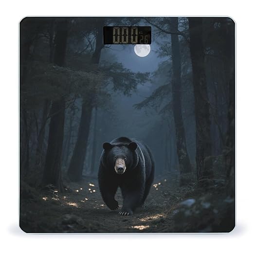 Black Bear Night Trees Weight Scale Large Digital Bathroom Scales with Bright LED Display Non Slip Digital Scale and Step On Fashion Weighing Machine for Body