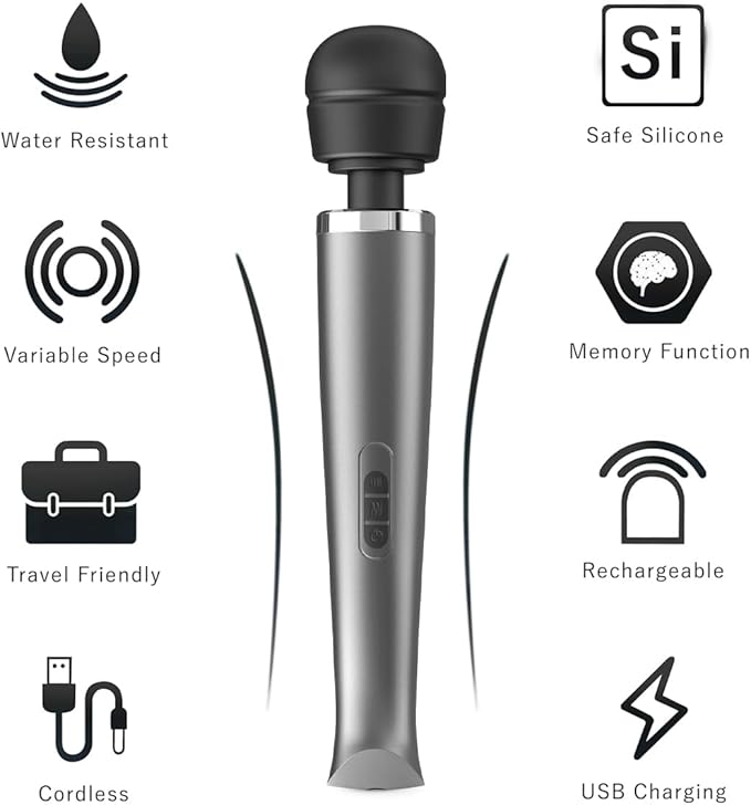 Therapeutic Cordless Massager - Powerful Massage Tool Handheld 8 Speeds 20 Patterns - Rechargeable Hand Massagers for Sore Muscles - Hand Held Massage Tool for Neck &amp Back