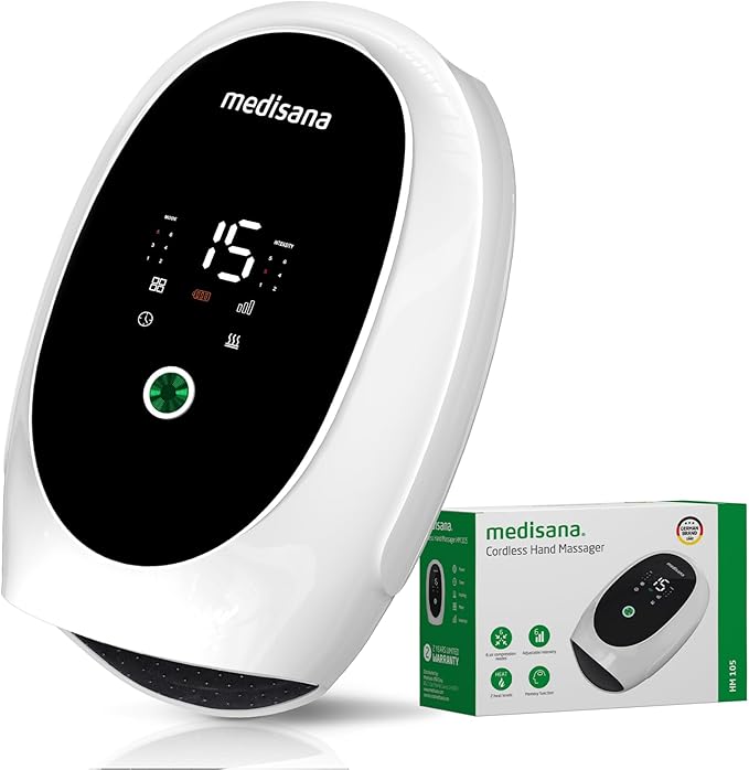 Medisana Hand Massager for Arthritis and Carpal Tunnel 6 Modes 6 Intensities Hand Massager with Heat and Compression Large LCD Display Full Hand &amp Wrist Massager Christmas Gifts for Men Women