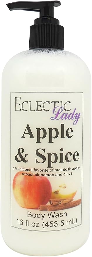 Eclectic Lady Liquid Pearl Body Wash - Apple and Spice Scent 3-in-1 Use For Bubble Bath Hand Soap &amp Body Wash Phthalate-Free Apple and Spice Fragrance Handcrafted in USA (16 oz)