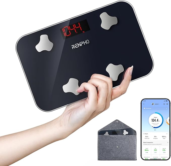RENPHO Elis Go Travel Smart Scale with BMI Body Fat Muscle Mass | 13 Body Metrics via Bluetooth for Health Tracking with Batteries Included and Protective Case for Hotel Camping and Travelers