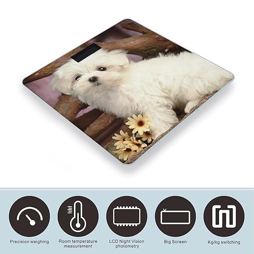 Cute Dog Scale for Body Weight Anti-Slip Sturdy Tempered Glass Weighing Machine Highly Digital Accurate Bright LCD Bathroom Scale for Household Gift