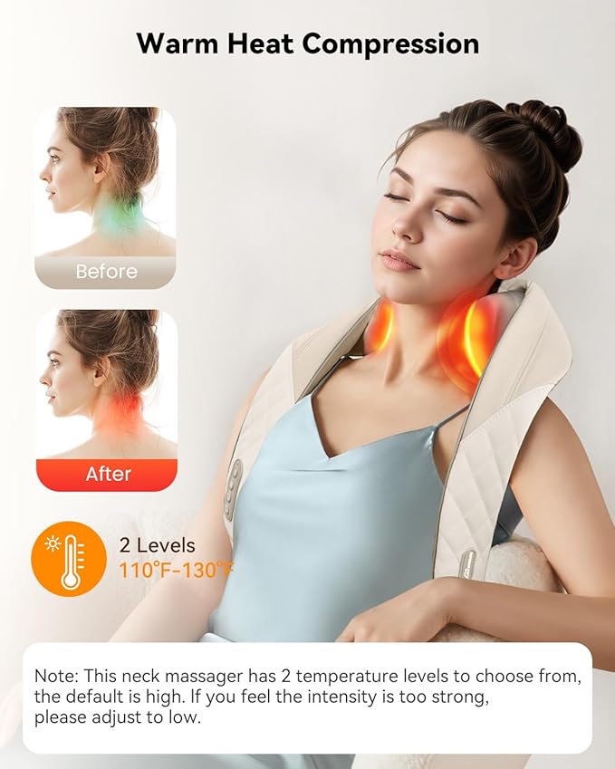 Snailax Cordless Neck Massager with Heat Shiatsu Neck and Shoulder Massager for Deep Tissue Kneading Back Massage Pillow for Leg Body 2 Heating Levels Gifts for Men Women