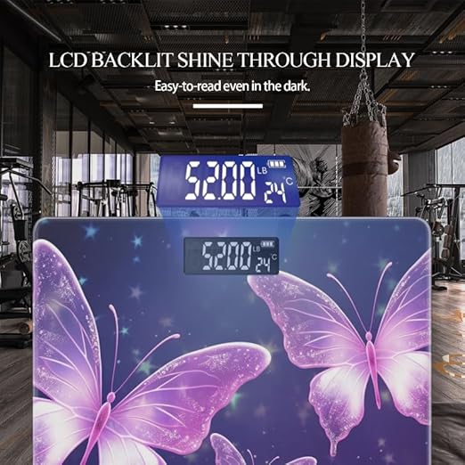 Digital Scale for Body Weight Highly Precision Bathroom Weight Scale 400 lbs with Backlit Display Personalized Scale for Home-Beautiful Purple Butterflies with Glowing Wings Flying in The Air
