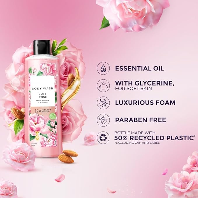 HS Shower Gel French Rose Fragrance &amp Almond Oil Bodywash With Glycerine For Soft &amp Glowing Skin Paraben Free 245 ml