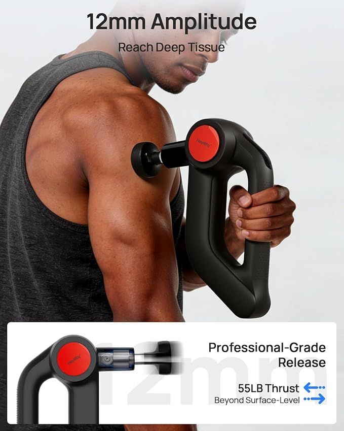 Massage Gun Deep Tissue with Heat Therapy 12mm Amplitude Muscle Massager for Athletes 5 Speeds &amp 4 Modes Massager Gun for Neck Back Shoulder Leg Pain Relief - Perfect for Men Black
