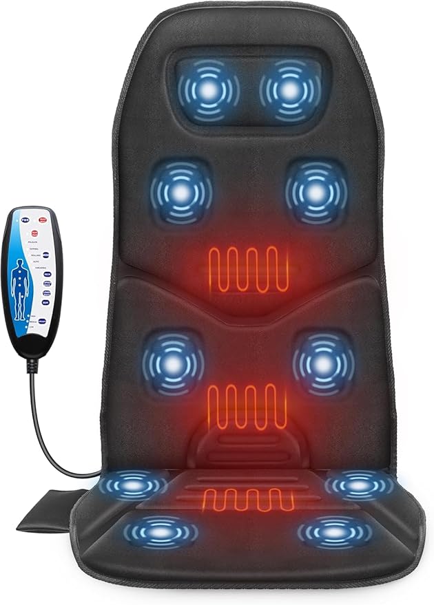 COMFIER Massage Seat Cushion with Heat - 10 Vibration Motors Back Massager for Chair （Vibration Massage Only Not Shiatsu/RollingMassage Chair Pad for Back Ideal Gifts for Men Women (Renew)