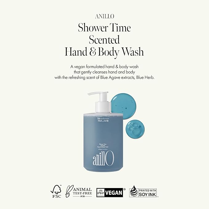 Shower Time Scented Body Wash - Vegan Hand &amp Body Cleanser with Ceramide &amp Botanical Oils Blue Agave Scent Free from Paraben Sulfate Silicone 15.22 fl.oz
