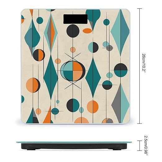 Mid Century GeometricScale for Body Weight with LCD High Precision Weighing Scales Fashion Sturdy Tempered Glass Weight Scales Easy-to-Read Digital Bathroom Scale for Daily 400lb