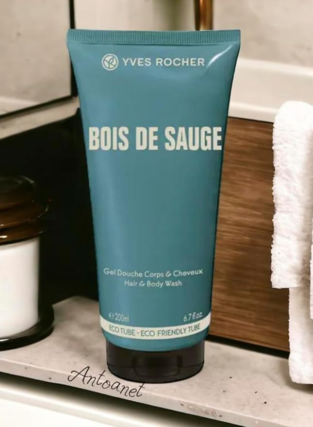 Yves Rocher Perfumed Body and Hair Gel Bois de Sauge for Men - Invigorating Scent of Boundless Freedom and Adventure Dual-Use Shower - 200 ml / 6.7 fl.oz.