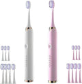 Electric Toothbrush for Adults 2 Pack Rechargeable Sonic Electric Toothbrush Cordless Battery Operated Toothbrush with 5 Modes 16 Brush Heads Travel Toothbrush Set (2PCS White + Pink)