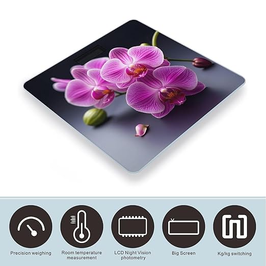 Purple Orchid Scale for Body Weight Accurate Digital Bathroom Scale Toughened Glass High Precision Scales Smart Weight Scales with Large LCD Backlight Display Weighing Machine