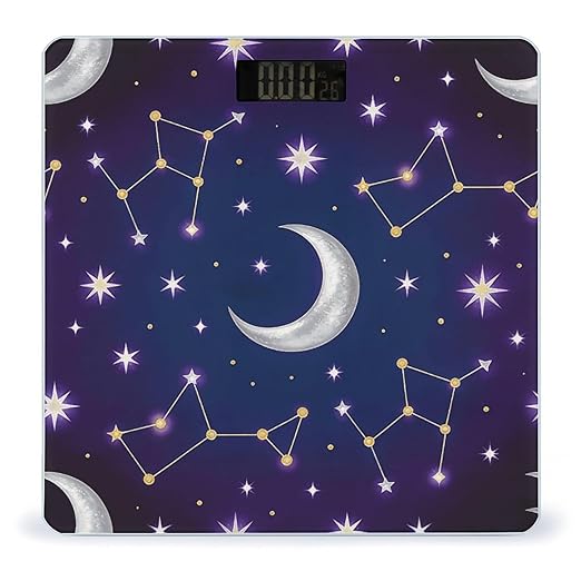 Celestial Pattern Weight ScaleClear LED Display Bathroom Digital Weighing ScaleTempered Glass Digital Bathroom Scale for Body Weight Capacity Up to 400 Lbs