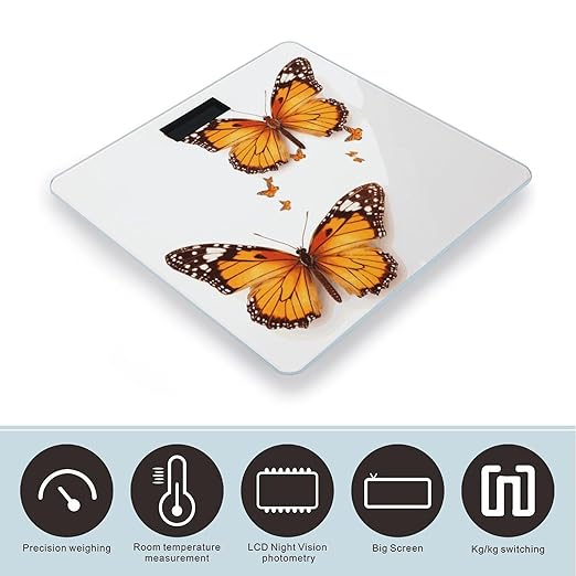 Orange Butterfly Bathroom ScaleHighly Accurate Digital Weighing Machine for People Bright LED Display Weight Scale for The Aldult Home Use