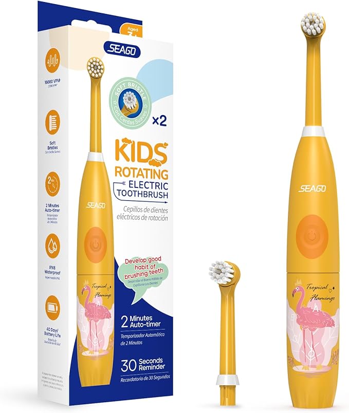 KME Kids Electric Toothbrush with Sonic Technology Rechargeable Soft Bristles Heads DIY Flamingo Stickers Modes Ideal for Ages 3–12 Perfect Girls Toddler Toothbrush