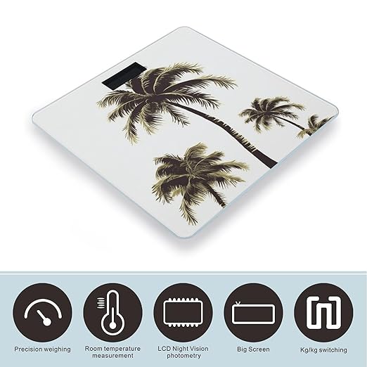Palm Tree Bathroom Scale Large LCD Backlight Display Digital Scale Rounded Corners Body Scales Automatic Power On/Off Bathroom Scales for Home Bedrooms