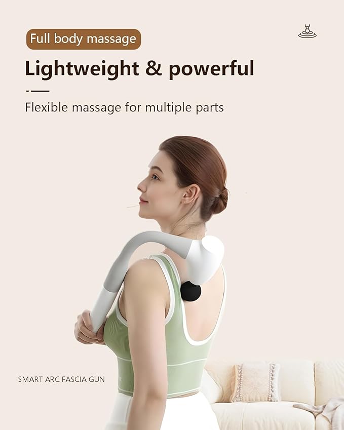 Massage Gun with Extended Handle Upgraded U-Shaped Back Massager Reaches Hard-to-Access Muscles 4 Massage Heads &amp 4 Speed Levels Body Massager for Back Waist Neck Shoulder Leg White