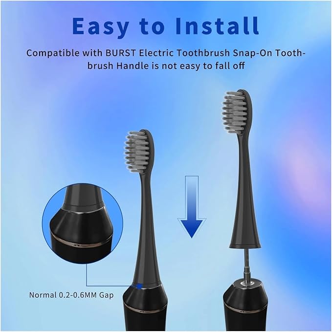 10pcs Replacement Toothbrush Heads Compatible with Burst Adult Electric ForCompatible for Seago S9 S1 S6 S8 S21 S26 S28 SG540 SG860(Black 10pcs)