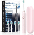 Electric Toothbrush for Adults Soft Bristled Household Toothbrushes 6 Modes 4 Brush Heads 2 Min Timer IPX7 Waterproof USB Rechargeable with Travel Case Deep Clean for Sensitive Gums (Pink)
