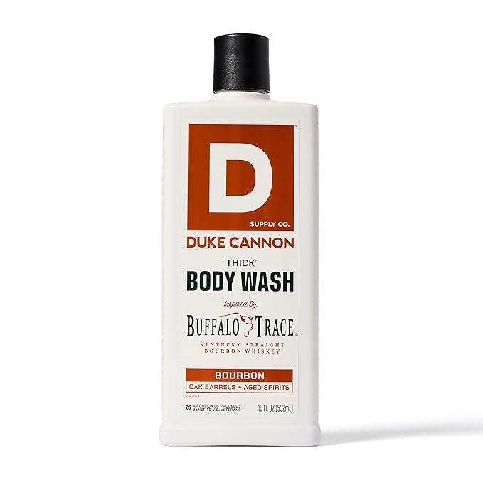 Duke Cannon Supply Co. Thick High Viscosity Body Wash - 3X Thicker Plant-Based Mineral-Enriched Body Wash for Men - Mens Body Scrub - Sawtooth Bourbon Midnight Swim &amp Superior