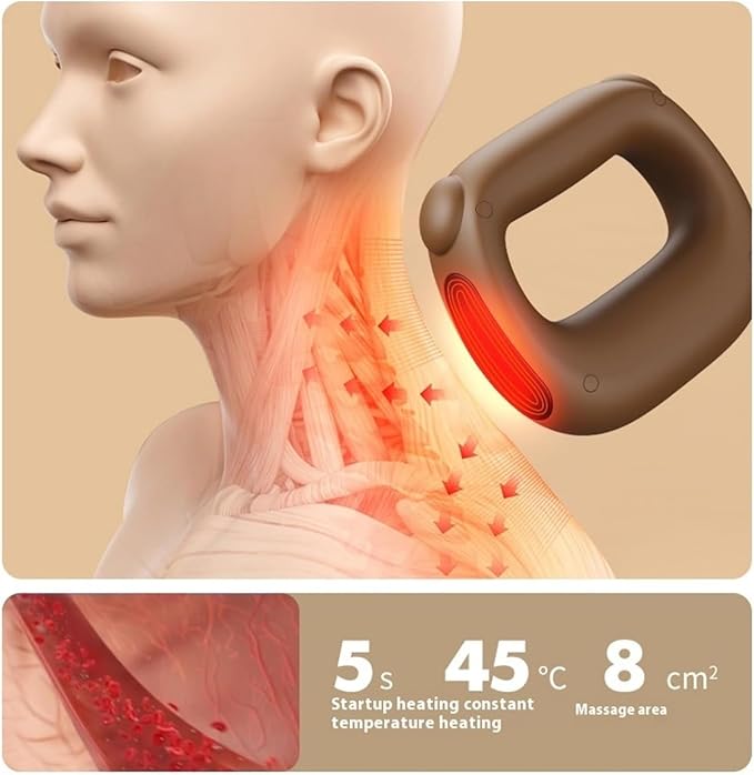 Deep Tissue Percussion Muscle Massage Gun: with Heat Adjustable Intensity and Speed Super Quiet USB-C Rechargeable Portable Pain Relief for Athletes and Everyone Ideal Gift（Brown）