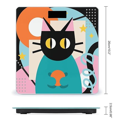 Colorful Cat Art Scale for Body Weight Sturdy Tempered Glass Weighing Scales with LCD Display Accurate Digital Bathroom Scale Convenient Body Fat Smart Scales Easy Read