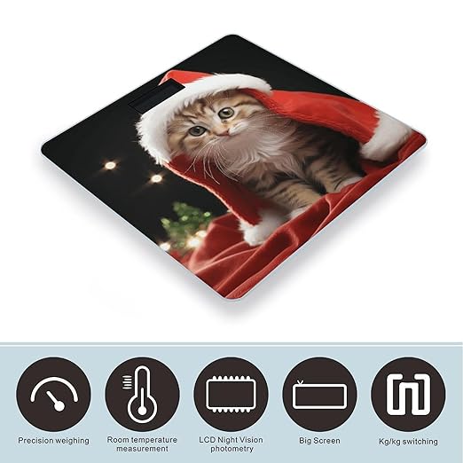 Cute Christmas Cat Bathroom Scale Rounded Smart Scale for Body Weight Automatic Power On/Off Weight Scales Accurate Bathroom Digital Scales for Pet Home Bedroom Kitchen