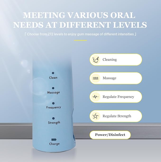 Foldable Electric Toothbrush for Adults – Dual UV Sanitization 272 Sonic Modes USB-C Rechargeable 4 Brush Heads Leather Travel Case Portable Blue Toothbrush