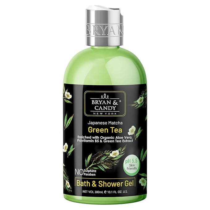 Green Tea Shower Gel (300ml) with Aloe Vera. Gentle Moisturizing Body Wash for Soft Supple Skin