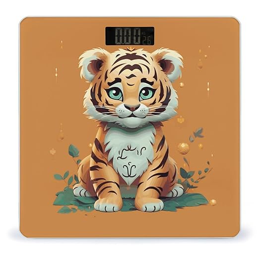 Year of The Tiger Funny Tiger Bathroom Scale for Body Weight with High Precision Large LCD Backlight Display Digital Weighing Scale with BMI Capacity Up to 180kg